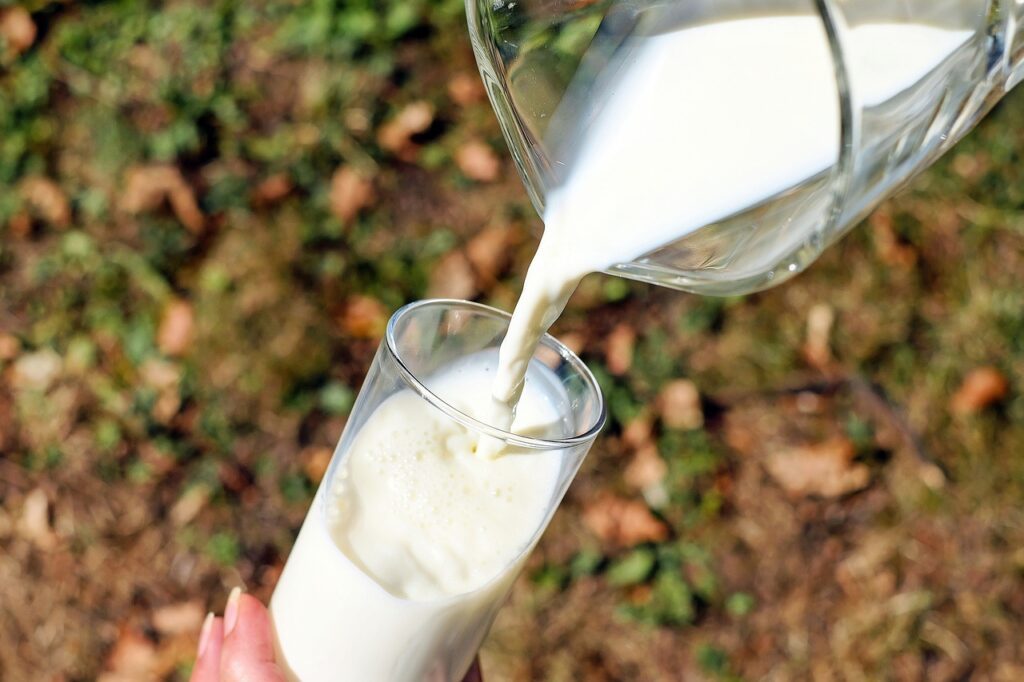 almond milk poured into glass